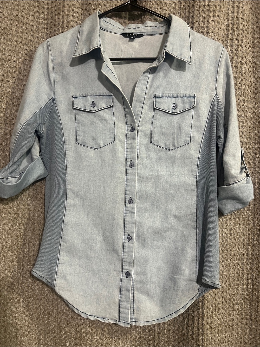 Ci Sono Two-Tone Denim Button-Down Shirt